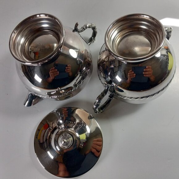 Silver Plated Cream & Sugar Service Vintage Viking Plate EP on Brass Hollowware - Picture 10 of 14